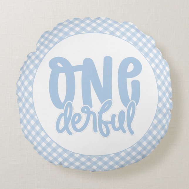 Almofada Redonda Festa-primeiro aniversario Coca-azul Pastel Azul M (Frente)