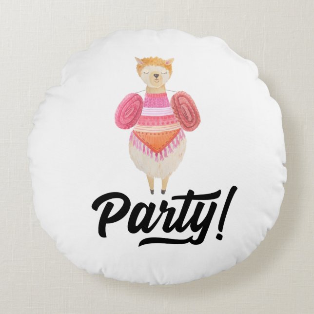 Almofada Redonda Festa! Watercolor Llama (Frente)