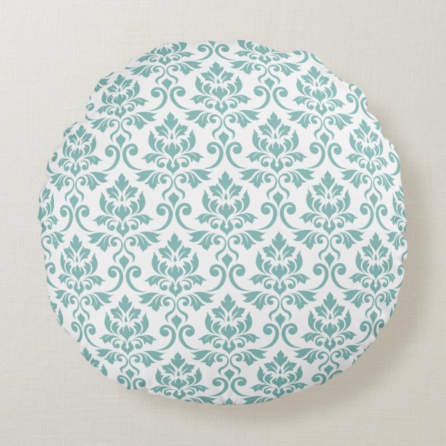 Almofada Redonda Feuille Damask Teal Pattern (Frente)