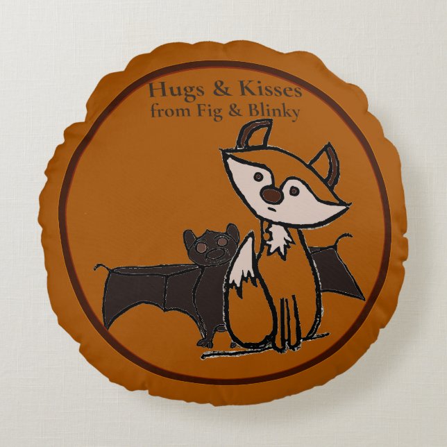 Almofada Redonda figdewdrop Fig & Blinky Hugs & Kisses Round Pillow (Frente)