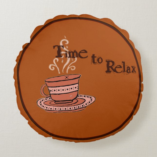 Almofada Redonda figdewdrop Time to Relax Brown Round Pillow  (Frente)