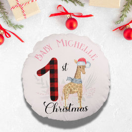 Almofada Redonda Filhinha de 1rua de Natal Girafa de Santa Hat