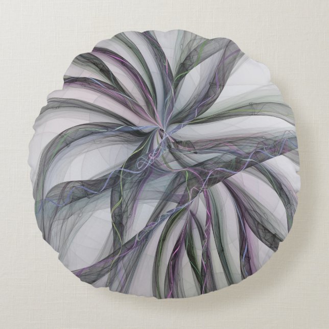 Almofada Redonda Filigree aciona Fractal Abstrato Swing Moderno (Frente)