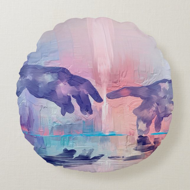 Almofada Redonda Fine art painting, surrealistic hand painted hands (Frente)
