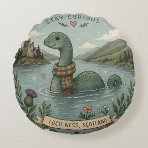 Almofada Redonda Fique Curioso Aconchegante Críptido Nessie Monstro