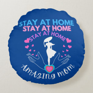 Almofada Redonda Fique Em Casa Mãe Esposa Azul Moderna Clássica