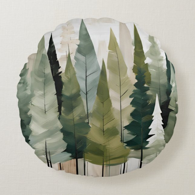 Almofada Redonda Fir Trees Verde Neutro (Frente)