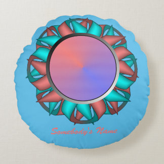 Almofada Redonda Fita de Disco Rosa-Teal por Kenneth Yoncich