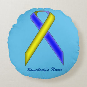 Almofada Redonda Fita Padrão Amarelo-Azul por Kenneth Yoncich