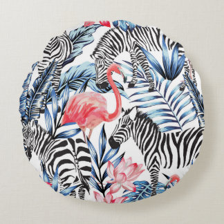 Almofada Redonda Fláir Tropical: Paraíso Flamingo Zebra