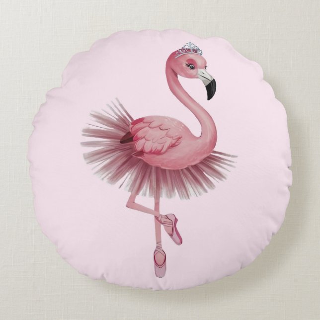 Almofada Redonda Flamingo Balé Dancer (Frente)