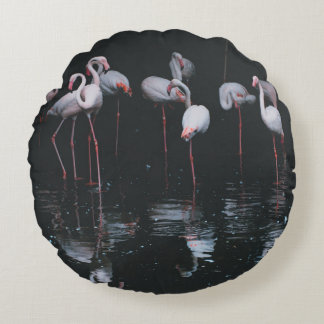 ALMOFADA REDONDA FLAMINGO NO FUNDO ESCURO