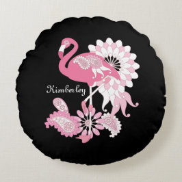 Almofada Redonda Flamingo Rosa Preto Moderno Caprichoso
