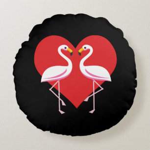 Almofada Redonda Flamingos Cor-de-rosa branco-claro com coração ver