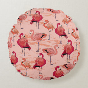 Almofada Redonda Flamingos cor-de-rosa: padrão tropical sem costura