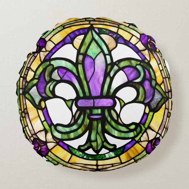 Almofada Redonda Fleur De Lis de Carnaval (Frente)