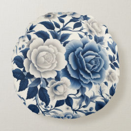 Almofada Redonda Fleurs bleue et blanches