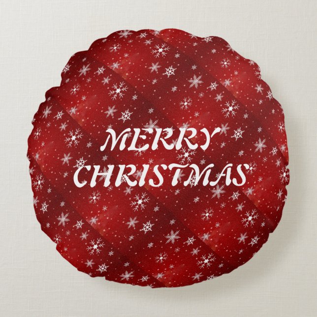 Almofada Redonda Flocos de Neve Brancos Travesseiro decorativo Redo (Frente)