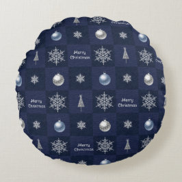Almofada Redonda Flocos de neve, ornamentos e árvores festivos de N
