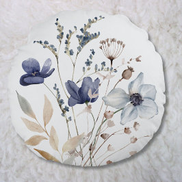 Almofada Redonda Flor Azul De Cor De Água Chic Elegante Monograma