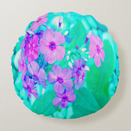Almofada Redonda Flor bonito do Jardim Rosa no Aquamarine