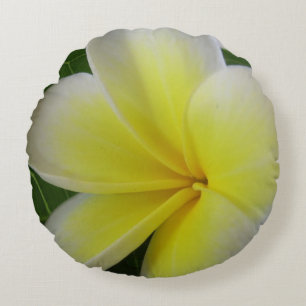 Almofada Redonda Flor branca e amarela do Frangipani