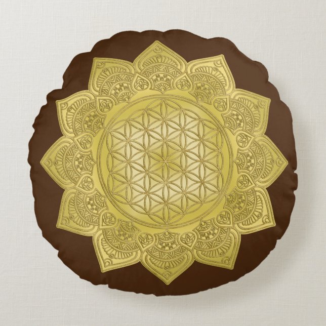 Almofada Redonda Flor Da Vida - Índia Mandala 4 (Frente)