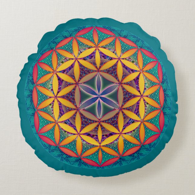 Almofada Redonda Flor da Vida Mandala (Frente)