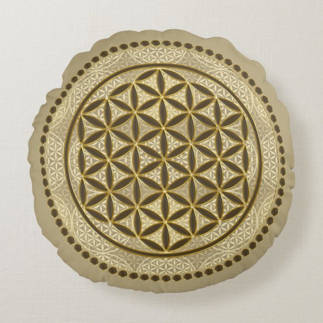 Almofada Redonda FLOR DA VIDA - Símbolo Geometrie Sagrado Art 2 (Frente)