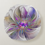 Almofada Redonda Flor de Arte Abstrato, Enérgica e Colorida<br><div class="desc">Uma flor de fantasia multicolorida e poderosa,  um Design de Arte Fractal floral único para o seu travesseiro redondo e muito mais.</div>