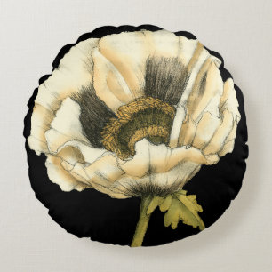 Almofada Redonda Flor de Creme no Fundo Preto