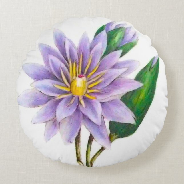 Almofada Redonda Flor de Lotus Puro com Aquarela (Frente)