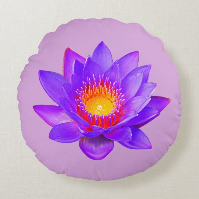 Almofada Redonda Flor de Lótus Violeta sobre Violeta (Frente)