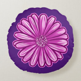 Almofada Redonda Flor de Margarida Africana, Ilustração Realista