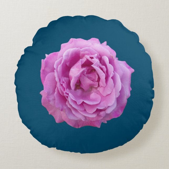 Almofada Redonda Flor de Rosa violeta roxa (Frente)