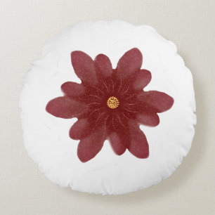 Almofada Redonda Flor de Veludo Vermelho Elegante em Preto Floral