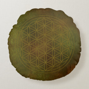 Almofada Redonda Flor de Vida Golden Gaia