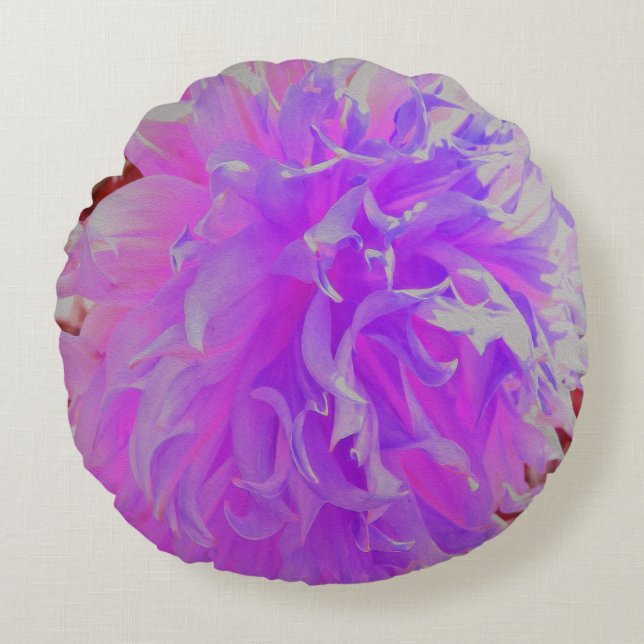 Almofada Redonda Flor Decorativa Ultra-Violeta Elegante Dahlia (Frente)