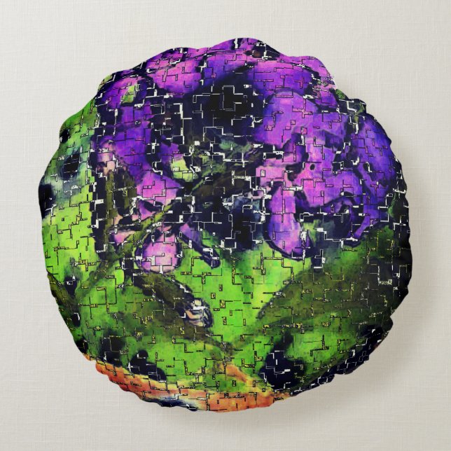 Almofada Redonda Flor e folhas, envelhecidas em mosaico esculpido (Verso)