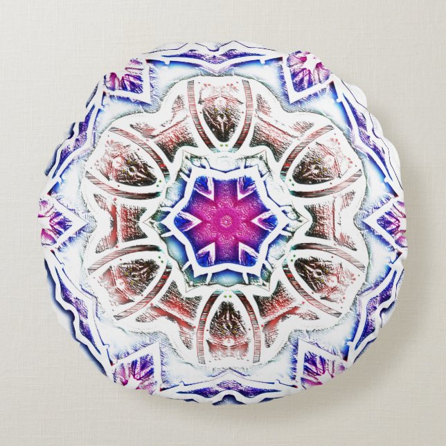 Almofada Redonda Flor em textura de gesso, sombra macia em branco (Frente)