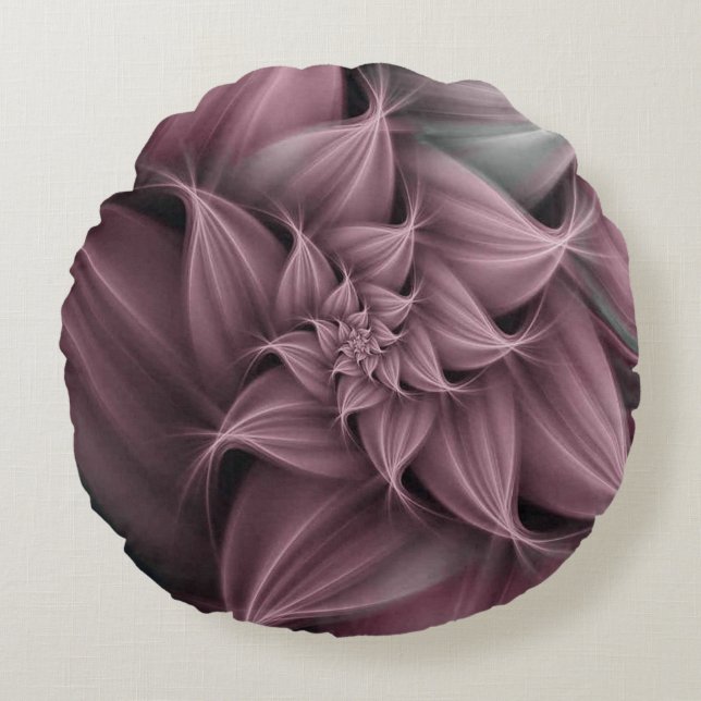 Almofada Redonda Flor Fractal de Rosa Incrível  (Frente)