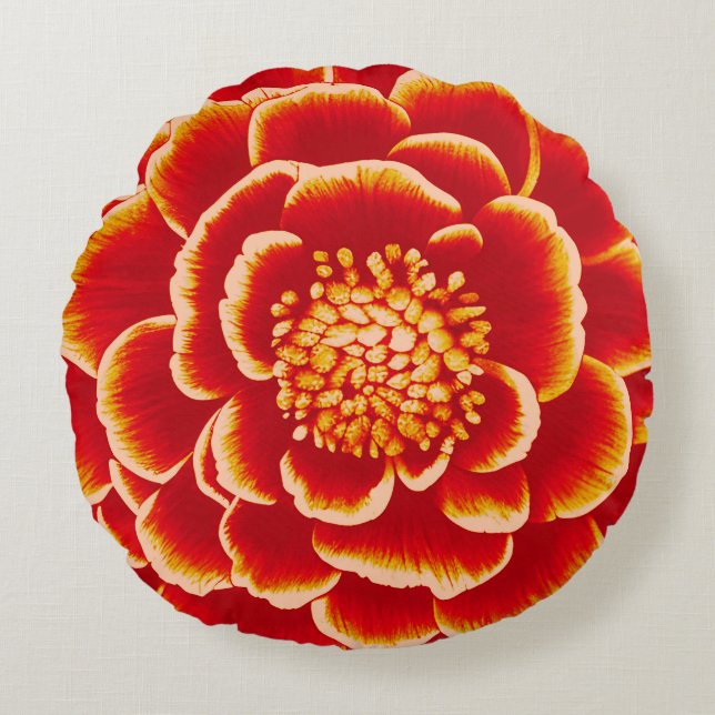 Almofada Redonda Flor Laranja Grande Dahlia (Frente)