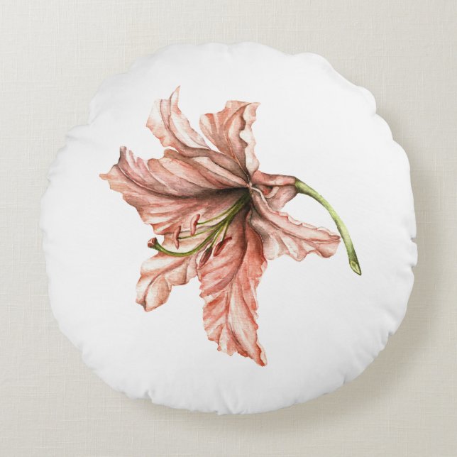 Almofada Redonda Flor Lily Rosa (Frente)