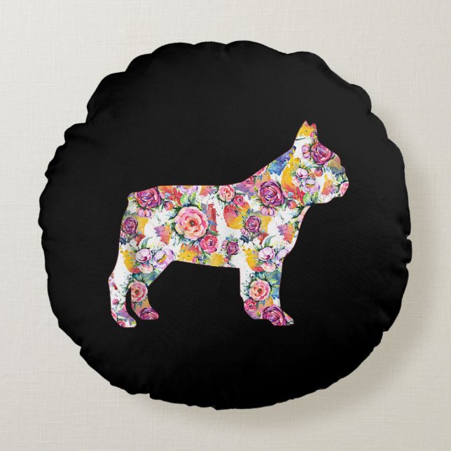 Almofada Redonda Flor Patterno francês Bulldog francês Lover Gift (Frente)