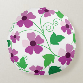 Almofada Redonda Flor Roxo Vibrante no Padrão Botânico