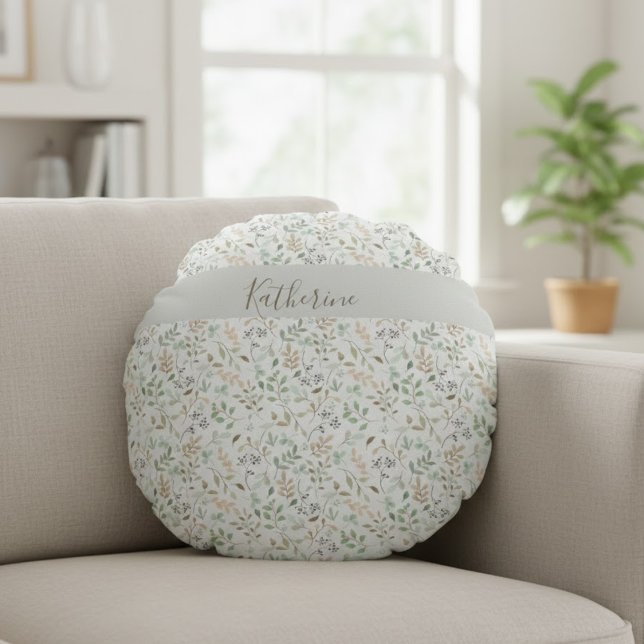 Almofada Redonda Flor Silvestre Boho Personalizada (Criador carregado)