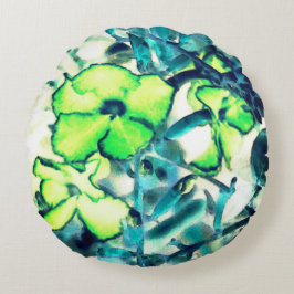 Almofada Redonda Flor verde de cores alteradas