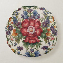Almofada Redonda Flor Vermelho Refinado Incrível e Flores Delicadas