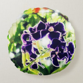 Almofada Redonda Flor violeta azul parece pintura a óleo