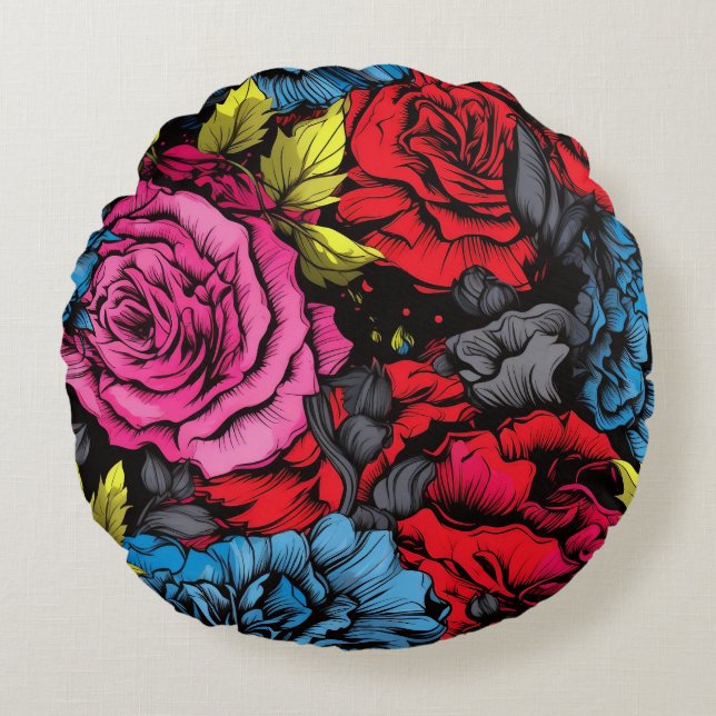 Almofada Redonda Floral Bold Punk (Frente)
